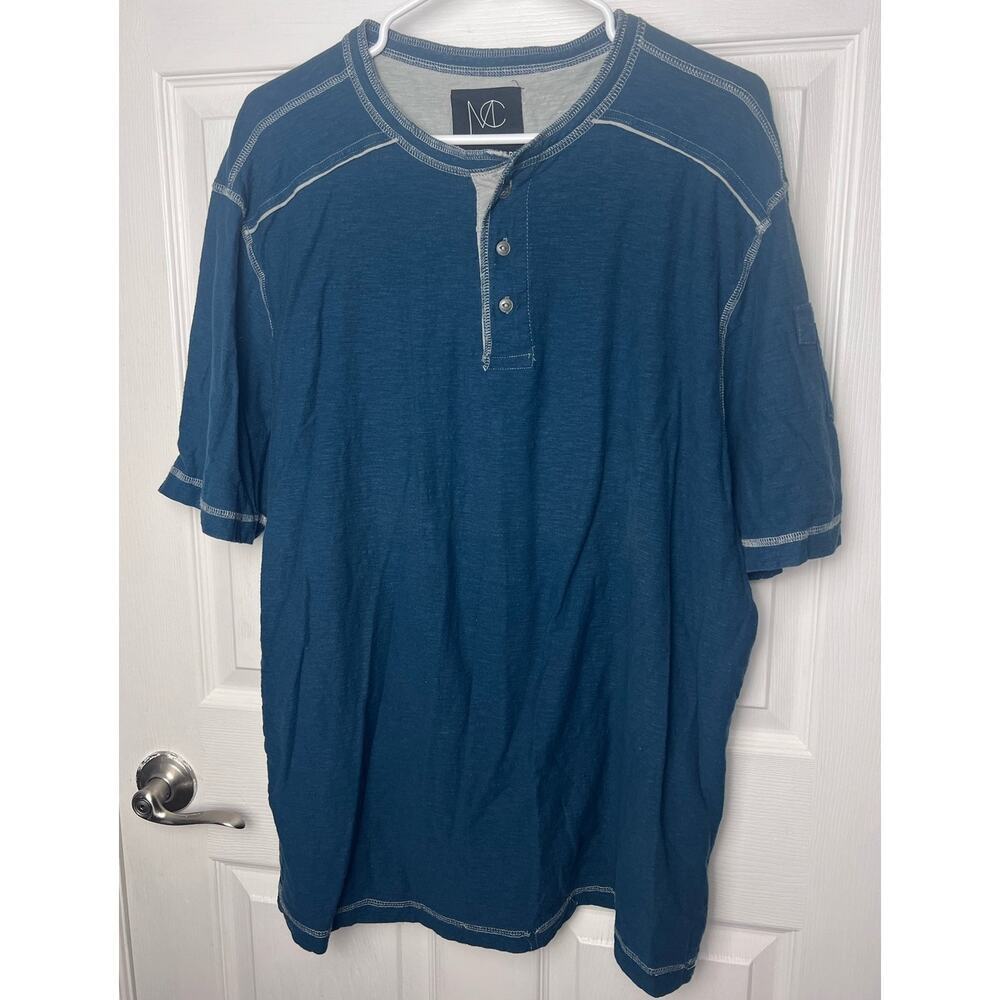 Modern Culture Shirt Blue Henley Short Sleeve Men's Size 3XL